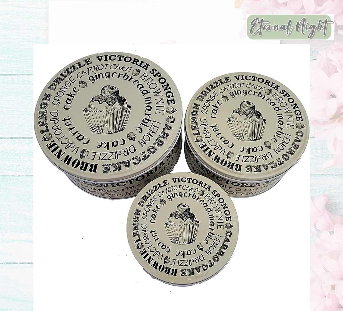 Kitchen Canister Decorative Cupcake Theme Metal Cookie Tins Pack of 3