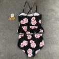 thumbnail image 4 of Fvwitlyh Women Swimsuits Ladies Summer Suspenders Back Strap Printing Stripe Solid Color Retro High Waist Ruffle Trim Swimsuit Set, 4 of 4