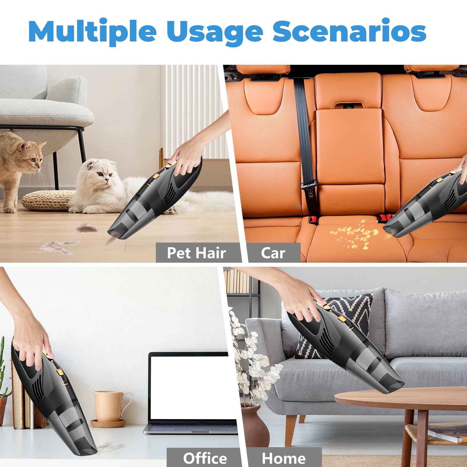 Cordless Handheld Car Vacuum, Portable Vacuum Cleaner, 12000PA Powerful Suction for Car, Black