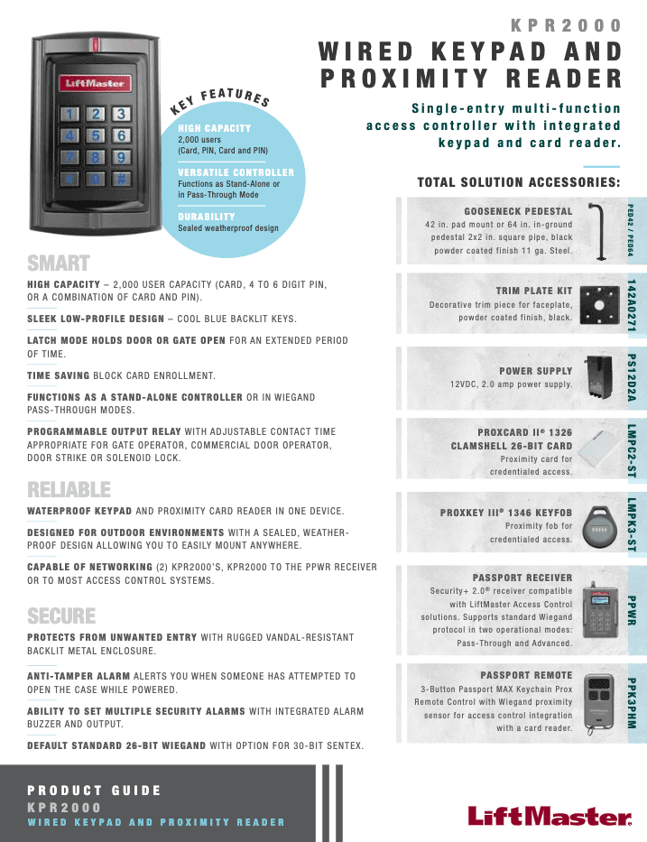 LiftMaster KPR2000 Wired Keypad Proximity Reader, 48 OFF