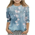thumbnail image 2 of Spazoro Kids Child Girls Casual T-Shirts Tee, 3/4 Sleeve Printed Fashion Summer Crew Neck Loose Tops Trousers for Girls Blue Size 4 T, 2 of 5