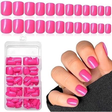 Short Press Nails 240 count Glossy Hot Press Nails Short Square Round Nails Full Cover 10 Sheets Adhesive Tabs Small Wooden Sticks and Files False Nails for Women