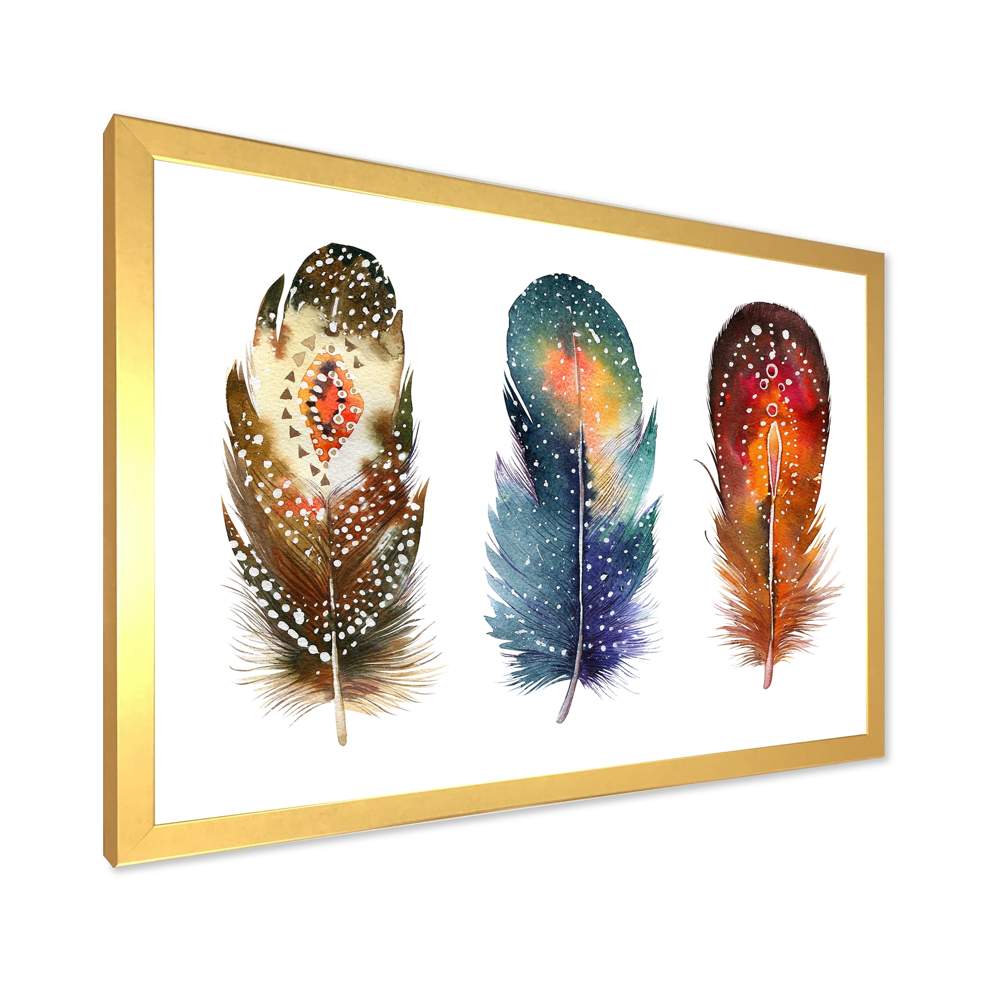 Designart 'Colourful Boho Art Feather Set IX' Bohemian & Eclectic Framed Art Print
