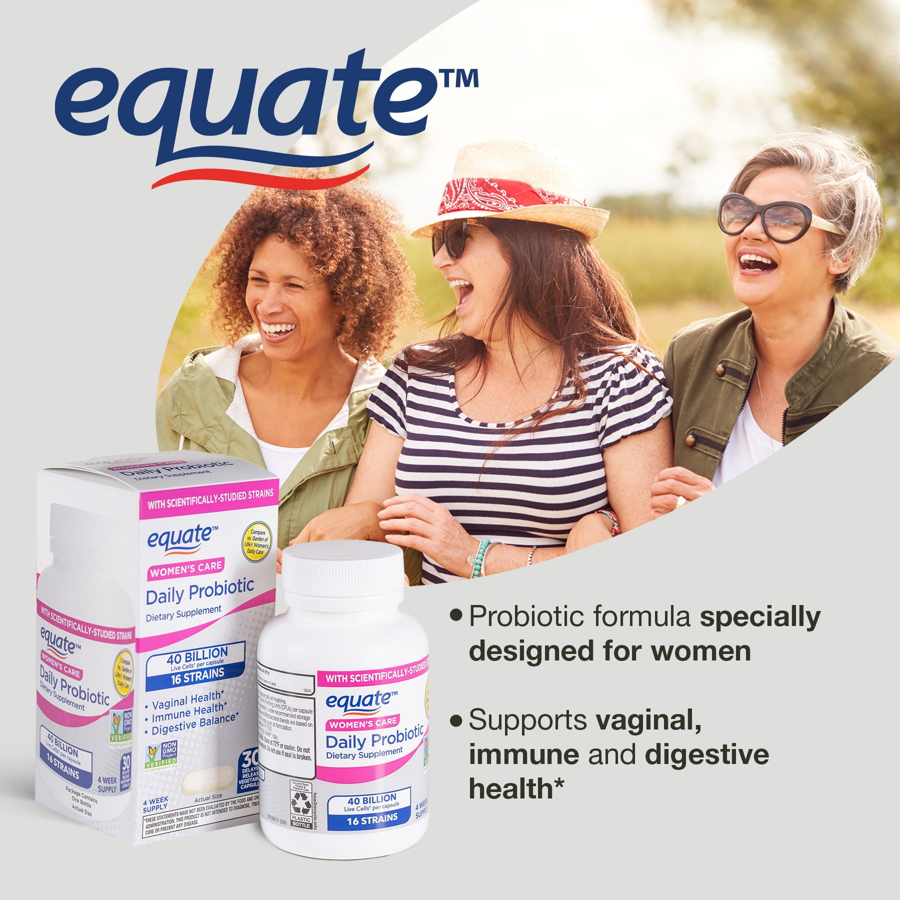 Equate Women's Care Daily Probiotic Delayed Release Vegetarian Capsules, 30 Count