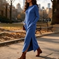 thumbnail image 7 of Ashirexll Casual Dresses for Women Winter Knit Long Sleeve Round Neck Solid Color Sweater Dress with Side Pockets and Side Slit Hem, 7 of 7