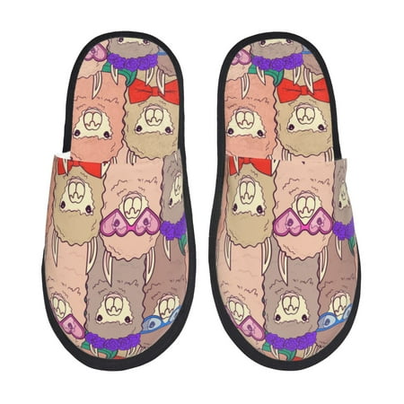 

Pofeuu Cute Lamas Print EVA Fuzzy House super light Slippers Slippers Scuff Outdoor Indoor Warm Cozy Plush Bedroom Shoes Soft Flat Comfy Anti-Slip-Large