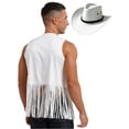 thumbnail image 2 of TiaoBug Men's Western Cowboy Cosplay Costume Tassel Rivets Waistcoat with Wide Brim Hats Sets White M, 2 of 5
