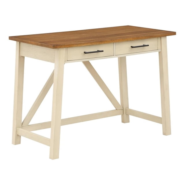 Milford Rustic Writing Desk w/ Drawers in Antique White Engineered Wood