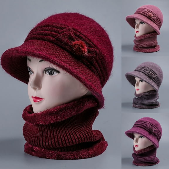 KL0Y2K Cloche Hats for Women Chic Textured Knit Beanie and Oversized Scarf Ensemble for Women, Offering a Perfect Style and Insulation with Its Plush Fleece Lined Interior,Dark blue,One Size