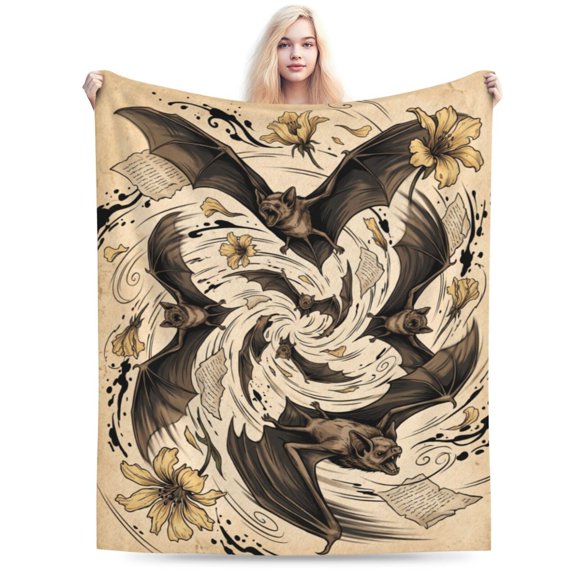 Gothic Bat Blanket, Soft Flannel Throw Blanket, Super Cozy Warm Blanket for Sofa, Couch, Bed, Halloween Dark Aesthetic Home Decor Gift 50x40