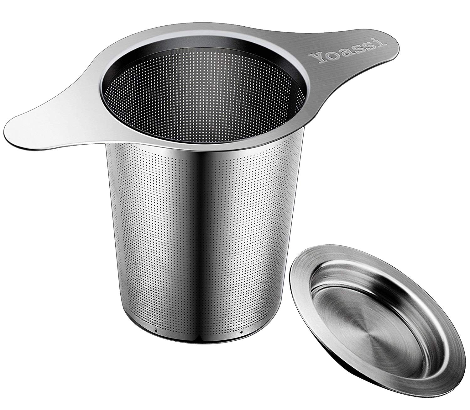 Mugs Cups to Steep Loose Leaf Tea and Coffee Tea Infuser 304 Stainless Steel Teapot Mesh Strainer Double Handles Coffee Filter with lid Hanging on Teapots