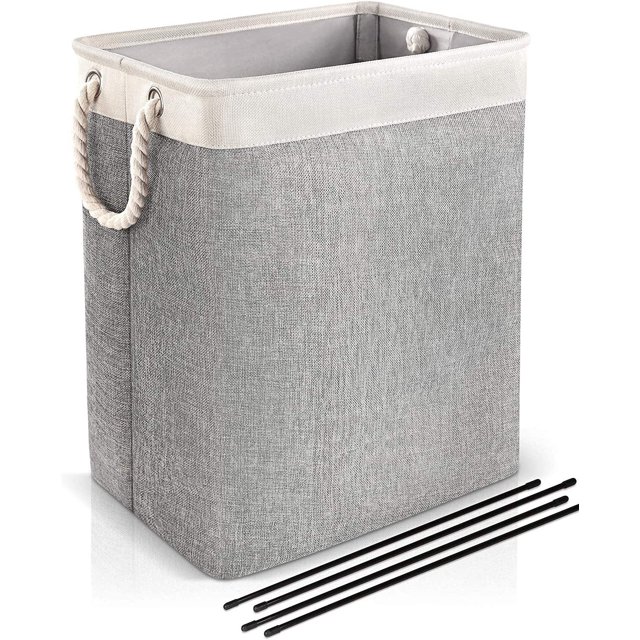 Laundry Hamper with Handles, Collapsible Laundry Hamper Laundry Hamper Built-in Lining with Rope Handles Brackets Laundry Storage Organizer for Bathroom Toys Clothes 65L Gray