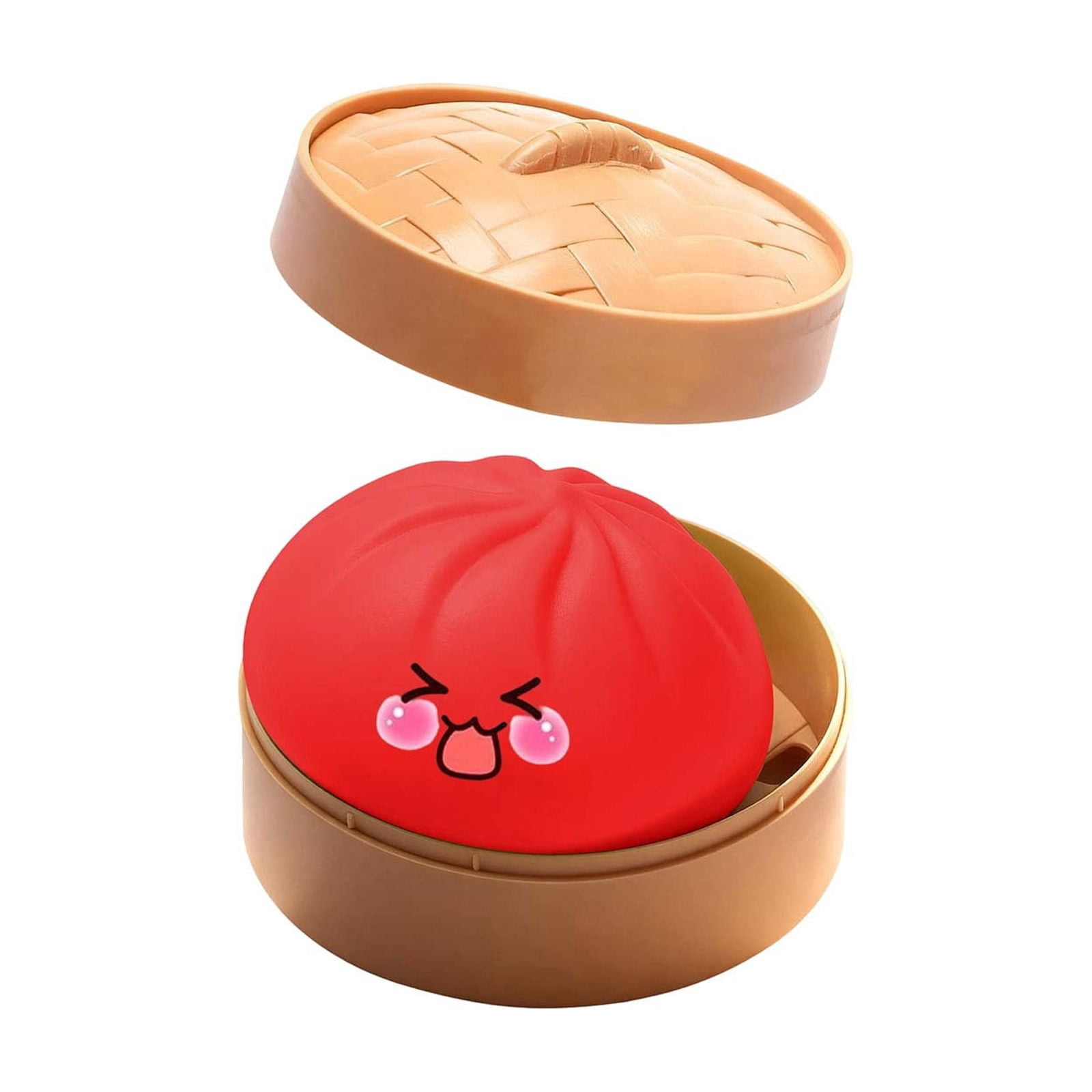 Cute Squishy Dumpling Large with Steamer, Squishy Dumpling Doll with Cute Expressions, Silicone Bun Sensory Fidget Dolls, Hand Pinching Decompression Dolls