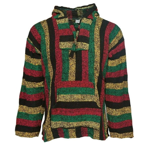 Canyon Creek Striped Woven Baja Jacket Coat Hoodie (Rasta, XX-Large)