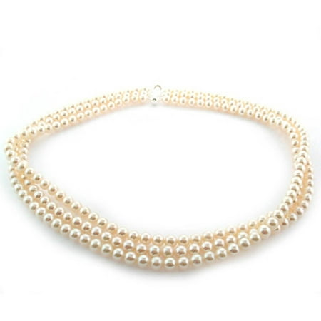 White Freshwater Pearl Necklace for Women, Sterling Silver 3 Row 18 6.5mm x 7mm