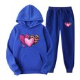 thumbnail image 2 of Feancey Womens Hoodie Sweat Suits Trendy Valentines Day Lounge Sets Novelty Heart Print Cute Hooded Pullover and Jogging Sweatpants Matching Set Blue XXL, 2 of 7