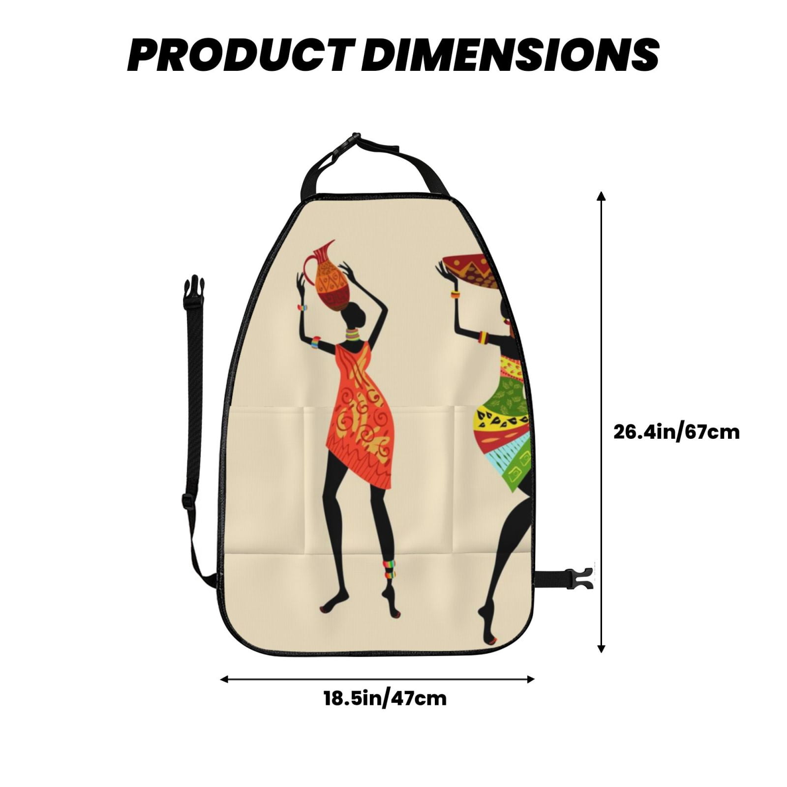 Kdxio African Women Print 2 Pack Car Kick Mat Seat Cover Back Protector Mat with Pockets for Organizer Backseat Protector and Storage Anti Kick Pad for Vehicles