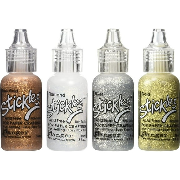 Stickles Glitter Colors - Rose Gold, Diamond, Silver & Gold - 4 Item Bundle