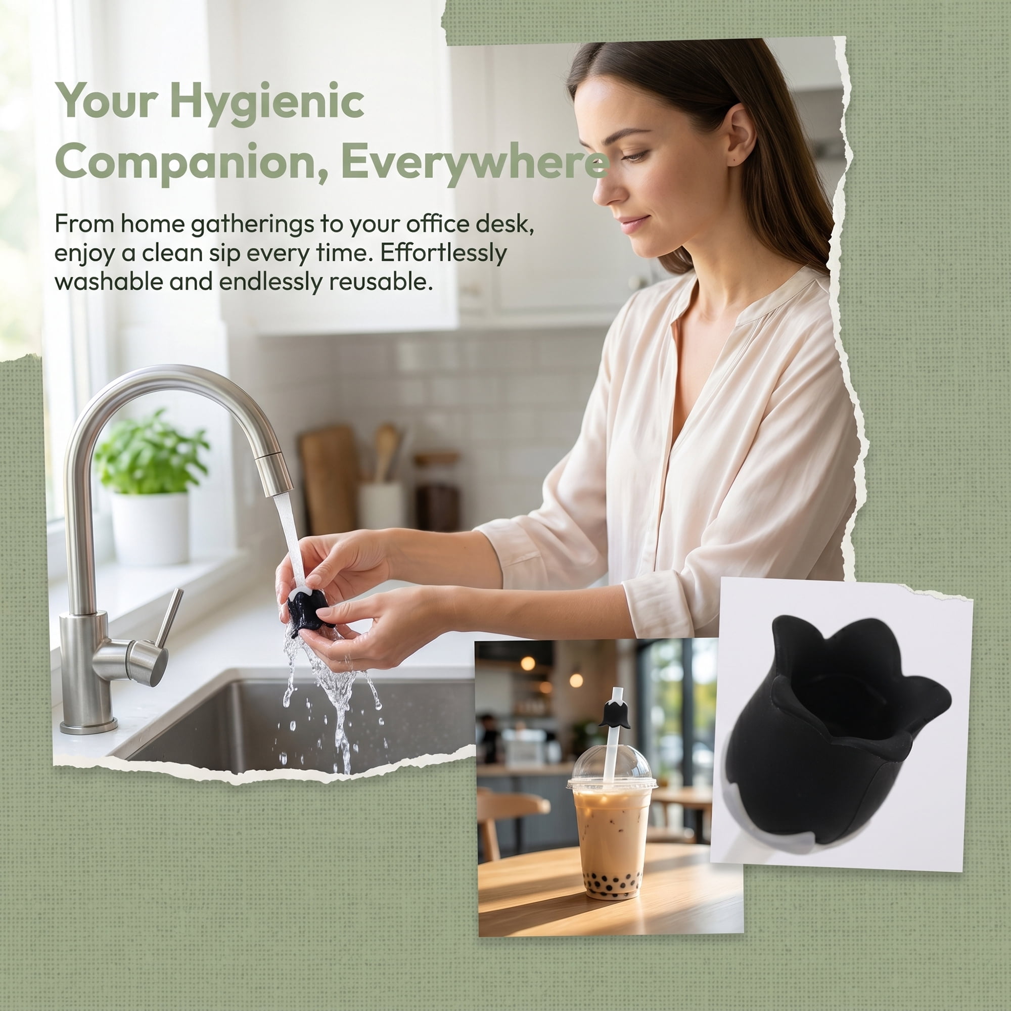 Unique Bargains Silicone Straw Caps Reusable Dust-Proof Toppers Black