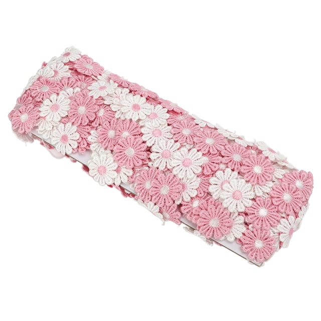 Fyearfly Parches de Margaritas de 15 Yardas, Parches de Flores de aplicación Amplia de Flores Blancas Rosas Bonitas de poliéster para Bordado de Costura DIY