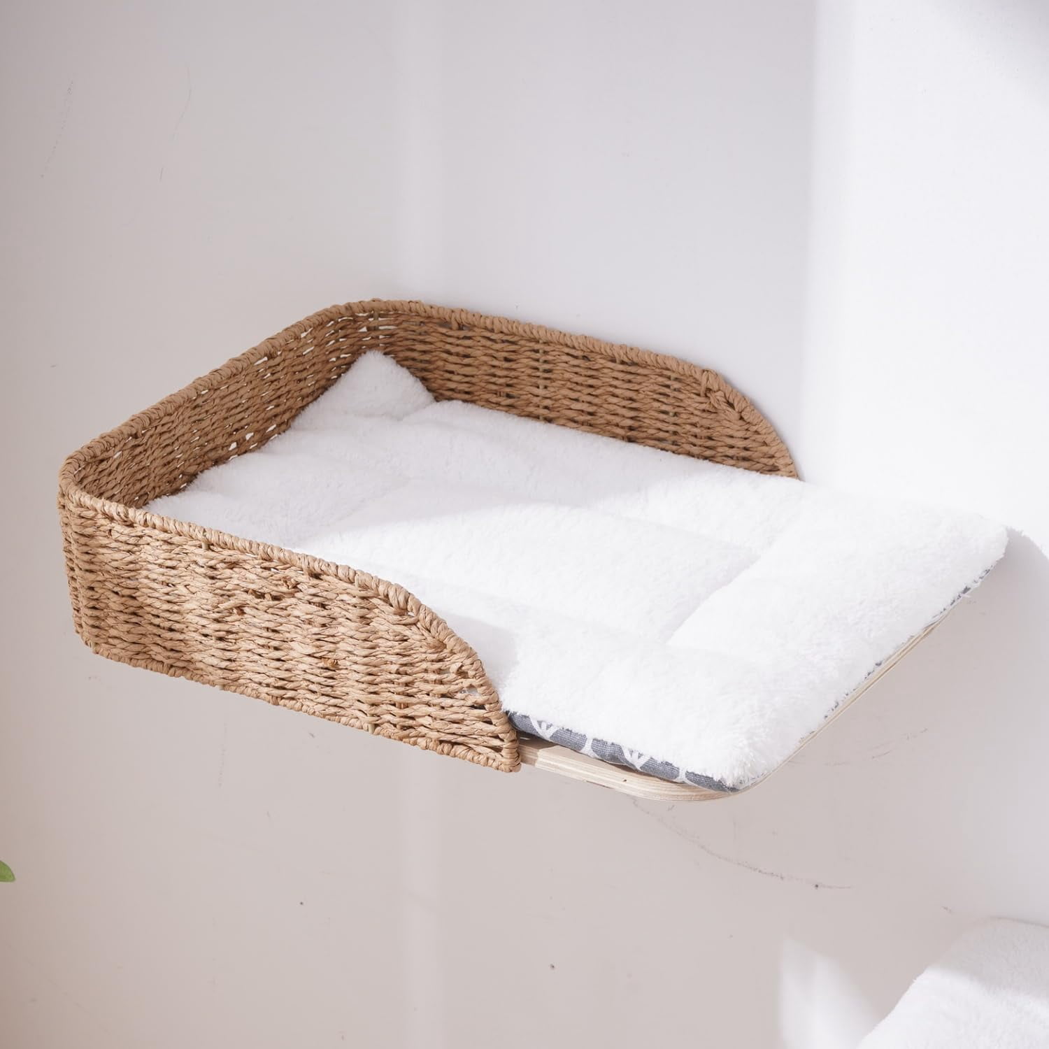 Wall Mounted Cat Bed Perch 12.6“ x 16.5” 2-Pack Wooden Shelves with Washable Pillow Cushions