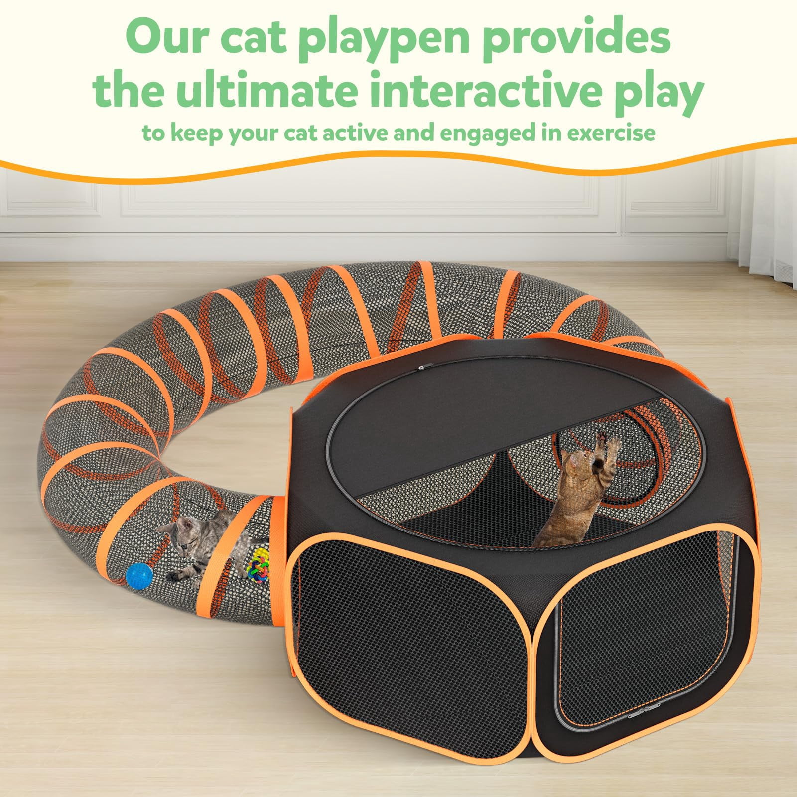 Cat Outdoor Enclosures Tunnel Playpen - Portable Indoor Collapsible Cats Enclosure With Shade Cover 2 Tunnels For Large Small Pets Animal Outside Catio Happy Travel Camping Yard