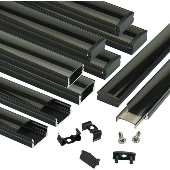 Muzata 10Pack 3.3FT/1M Black LED Channel System with Smoky Black Cover Lens,Aluminum Track Housing Profile for Strip Tape Light for Under Cabinet, U Shape U1SW BB 1M, LU1