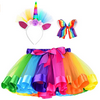 Simplicity Girls Rainbow Layered Tulle Tutu Skirt with Unicorn Headband & Hair Bow