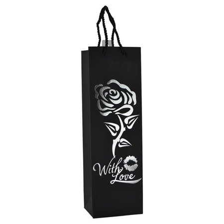 

Three Star WP107 14 in. Silver Flower With Love Wine Bottle Bag