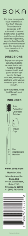 Boka Activated Charcoal Soft Bristle Toothbrush, Mint Green, 1 Pack