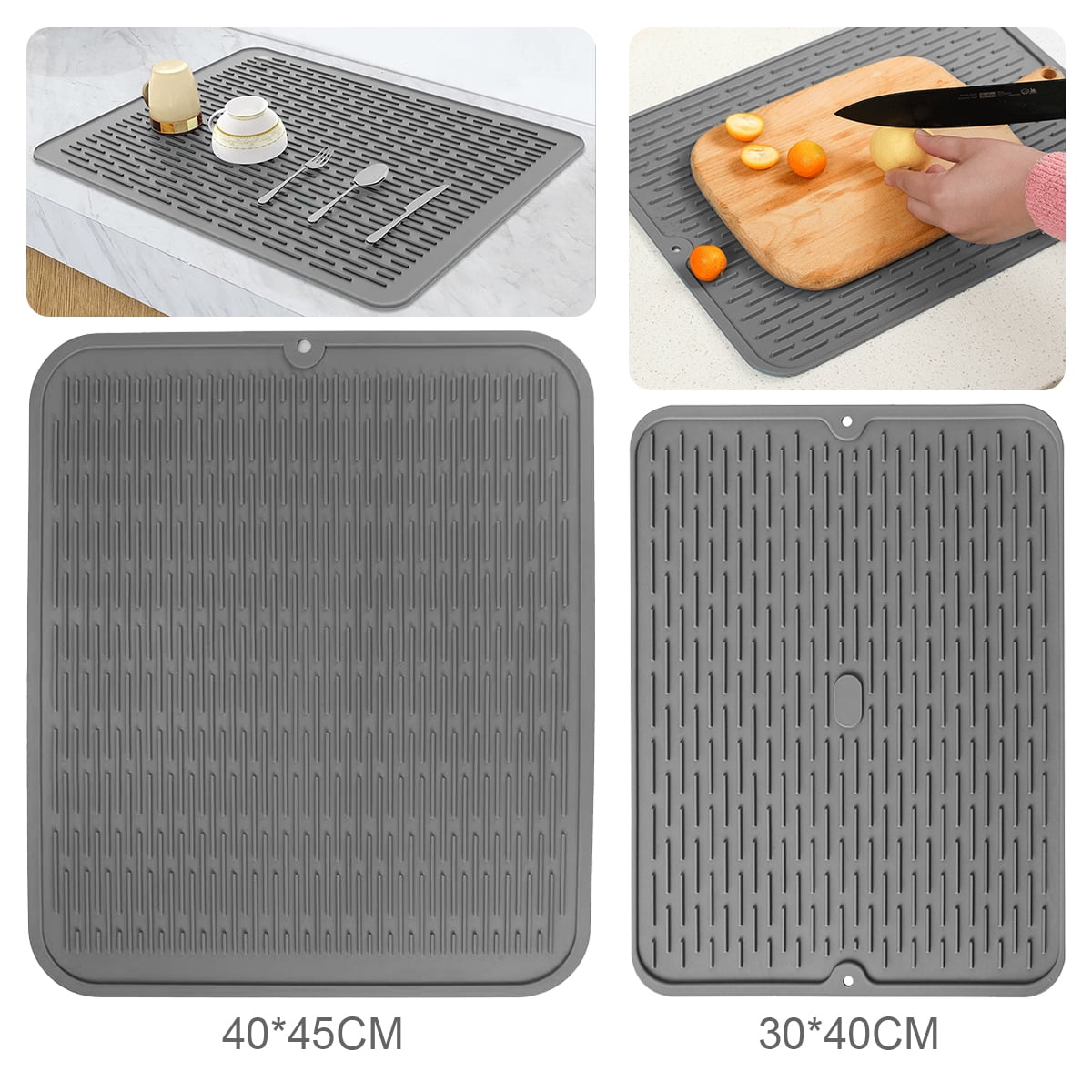 Meiliweser Silicone Dish Drying Mat XL(20 x 16), Multiple Usages Drying  Mat for Kitchen Counter, Heat Resistant & Easy Clean Dish Mat, Misty Gray