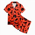 thumbnail image 4 of TOWED22 Big Kids Unisex Halloween Pjs Set Girls Boys Silk Pajama Sets Satin Clasic Sleepwear 2-13T Fall Winter 2 Pieces Button Down Nighty(Red,12-13 Y), 4 of 5