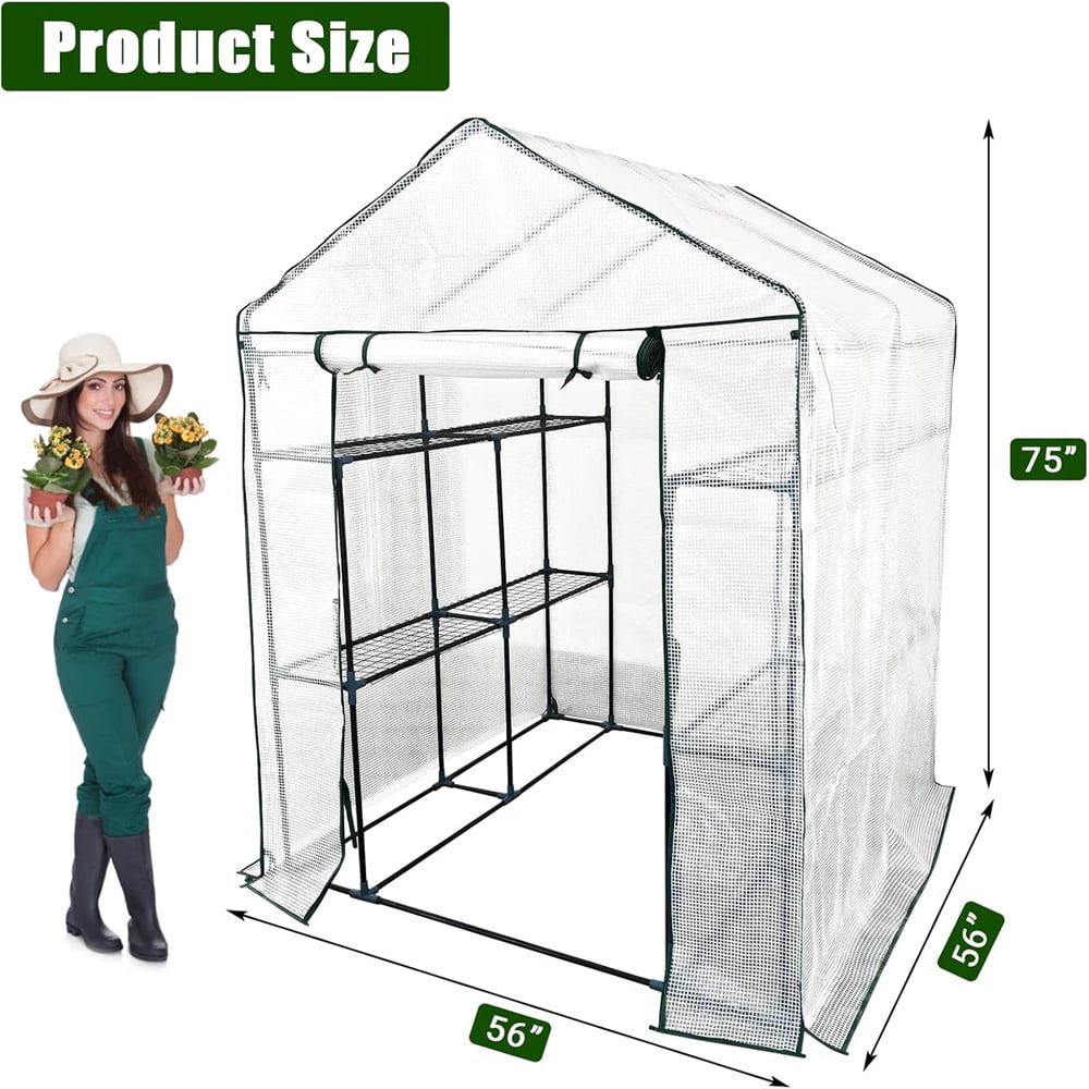 Walk-in Greenhouse for Outdoors,Portable Greenhouse, Shelves Green House Kit w/ Zippered Door Anchors and Ropes, Plant Garden Hot House for Garden Patio Backyard
