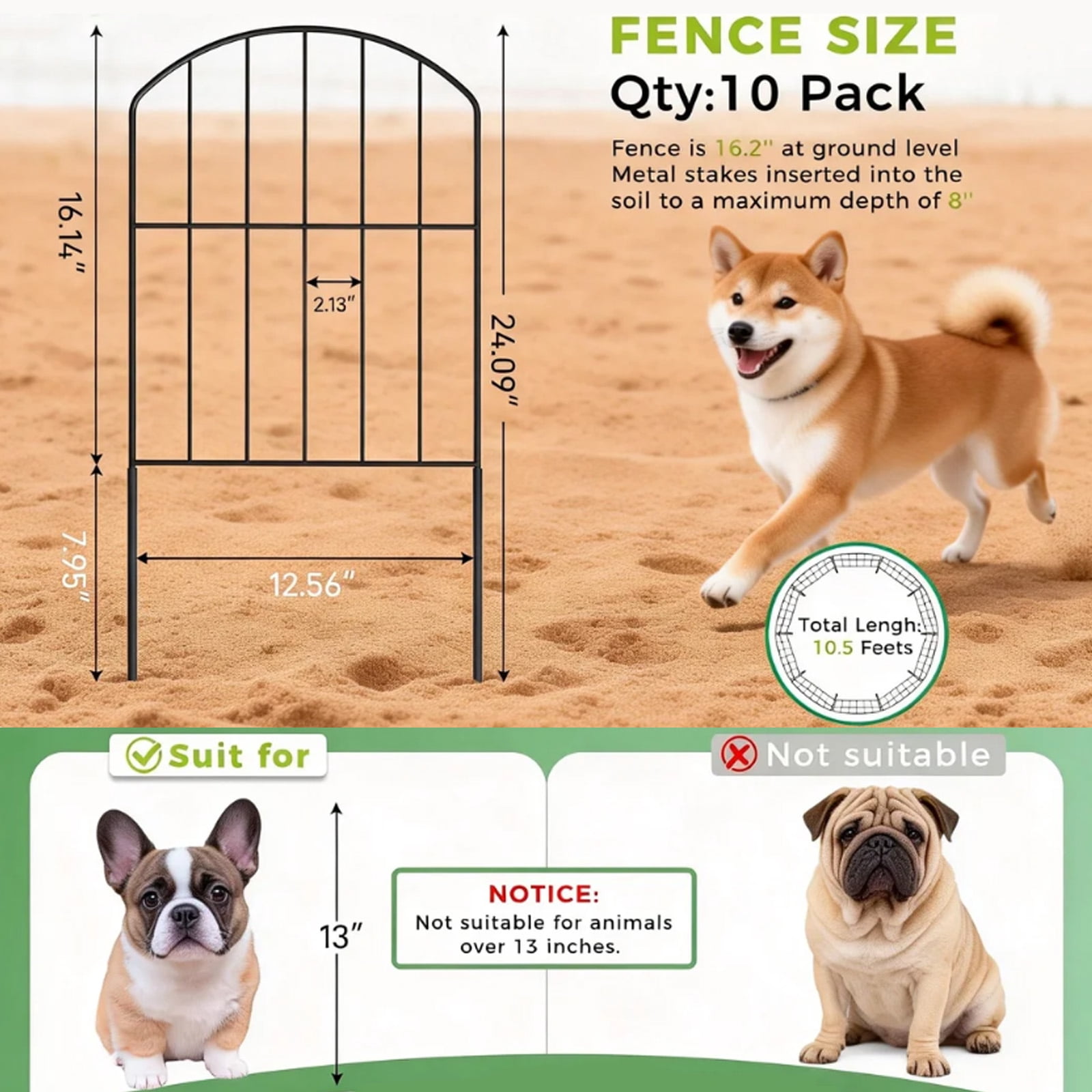 Saburrnity 10 pack Decorative Garden Fence Panels Animal Barrier for Dog, Arched Flower Bed Edging Ornamental Wire Border Panel Fencing for Yard Patio Outdoor Decor