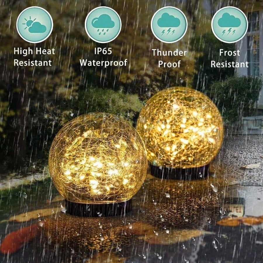 Solar Ball Lights Outdoor Waterproof, 30 LED Cracked Glass Globe Solar Power Ground Lights for Path Yard Patio Lawn, Christmas,New Year Decoration Landscape Warm White(4 Pack 4.7'')