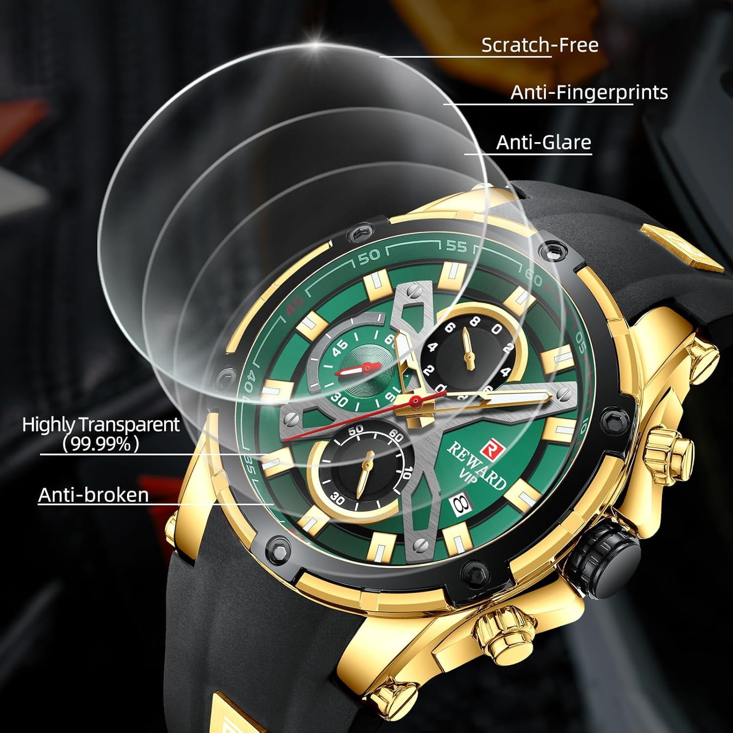 Men's Watch Fashion Tonneau Wrist Watches (Chronograph/Waterproof/Luminous/Calendar) Silicon Strap Quartz Watch for Men