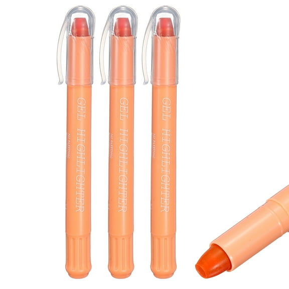 Orange Gel Highlighters, 3 Pack Gel High Lighters No Bleeds Highliters Pens Wax Crayon Neon Clear View Bright Marker Pen Twist Up Gel Stick Cute for Books Office Adults