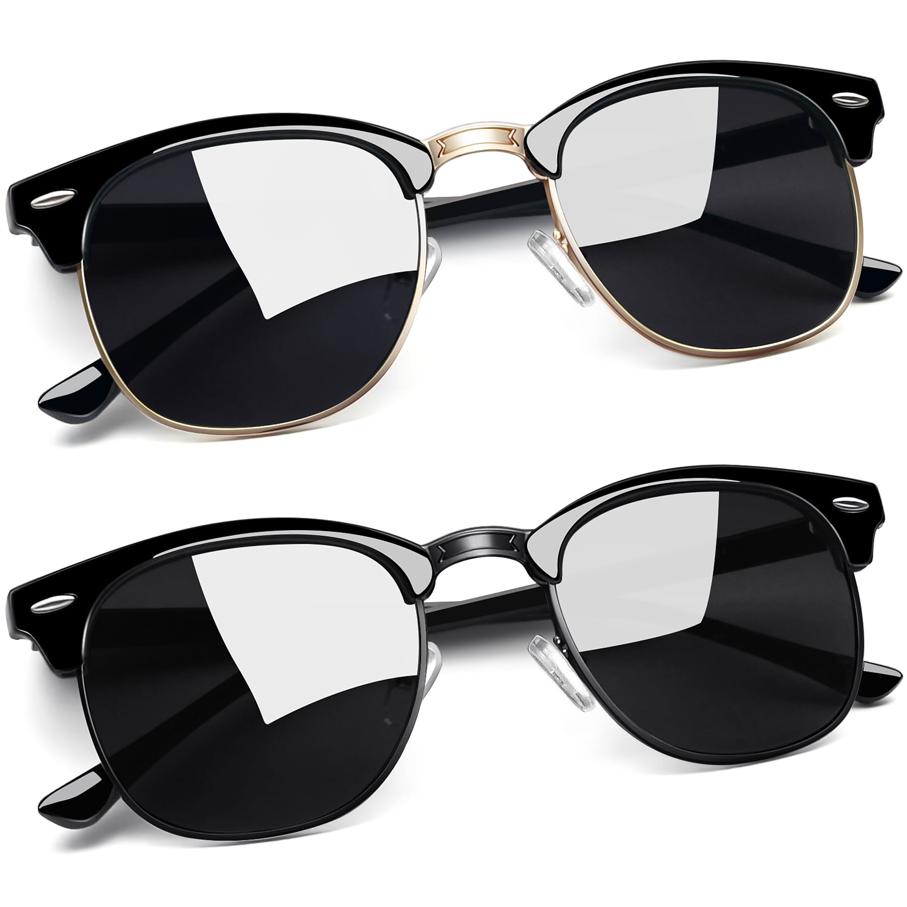 Classic Polarized Sunglasses Half Frame Semi-Rimless UV400 Protection Mirrored Eyewear Sun Glasses with Case for Men Women