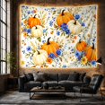 thumbnail image 6 of Watercolor Pumpkins and Blue Blossoms on Ivory Background, Cheerful Rustic for Autumn Lovers, Seasonal Pumpkin Art Thanksgiving Gift Tapestry Wall Hanging for Living Room and Bedroom, 6 of 7
