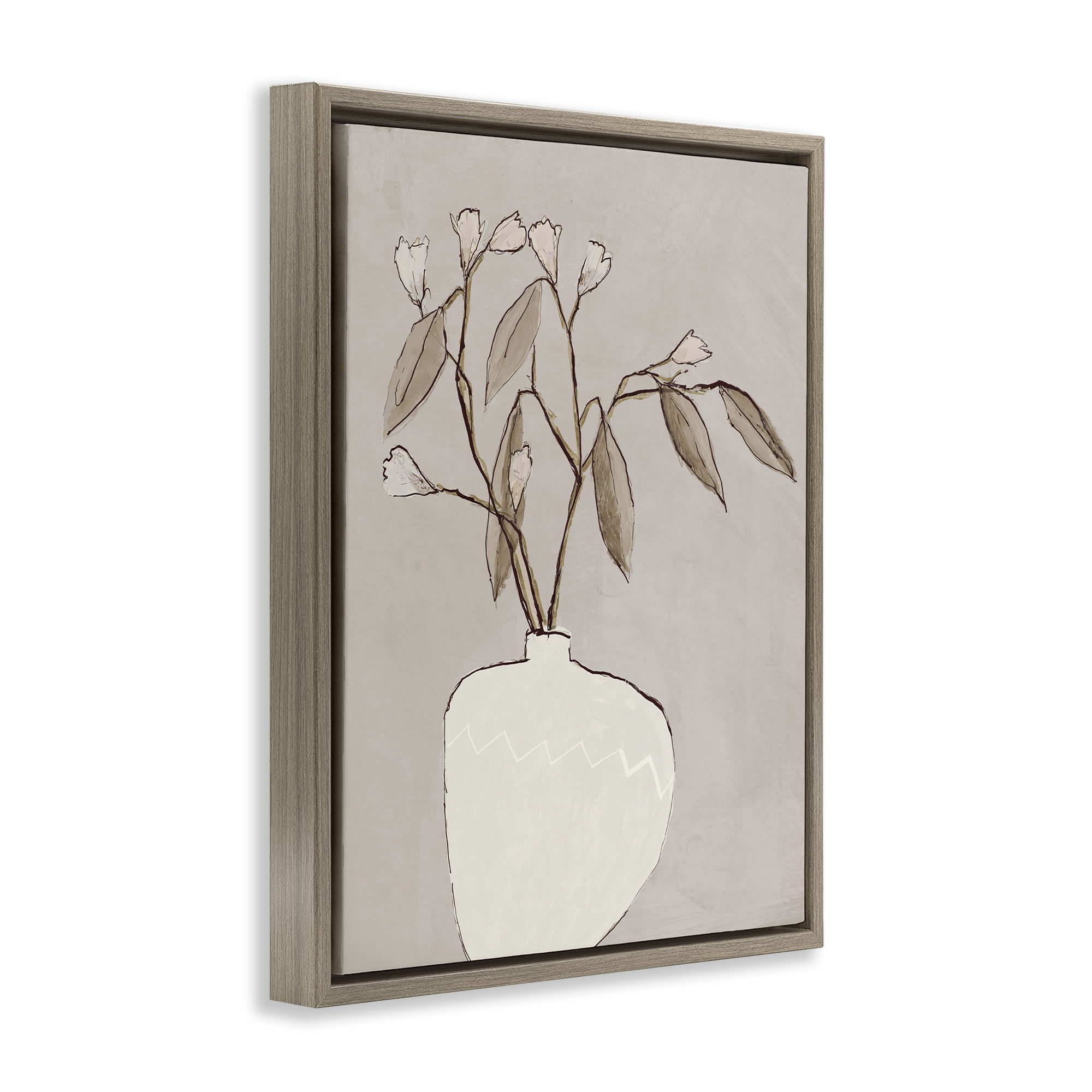 Stupell Industries Neutral Tan Greenery Plants & Flowers Painting Brown Floater Framed Canvas Art Print Wall Art, 25 x 31