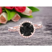 1.75 Carat Round Cut Black Diamond Moissanite Ring Engagement Ring Promise Ring Anniversary Ring 10k Rose Gold Gemstone Art Deco