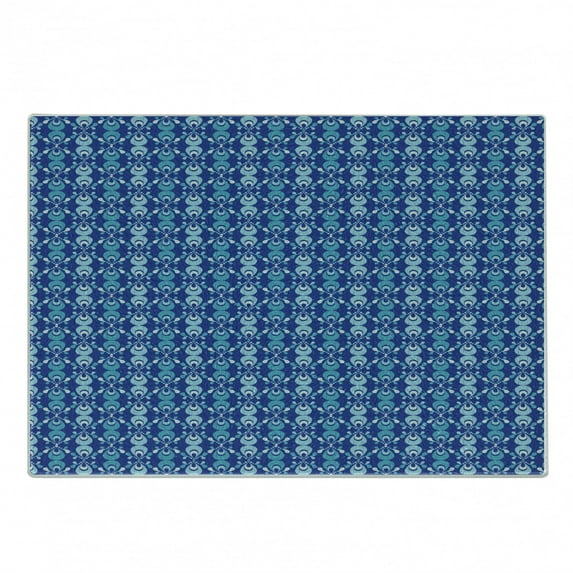 Blue Cutting Board, Scribble Style Pattern with Ikat Inspired Folk Motifs, Decorative Tempered Glass Cutting and Serving Board, Small Size, Turquoise Pale Blue, by Ambesonne