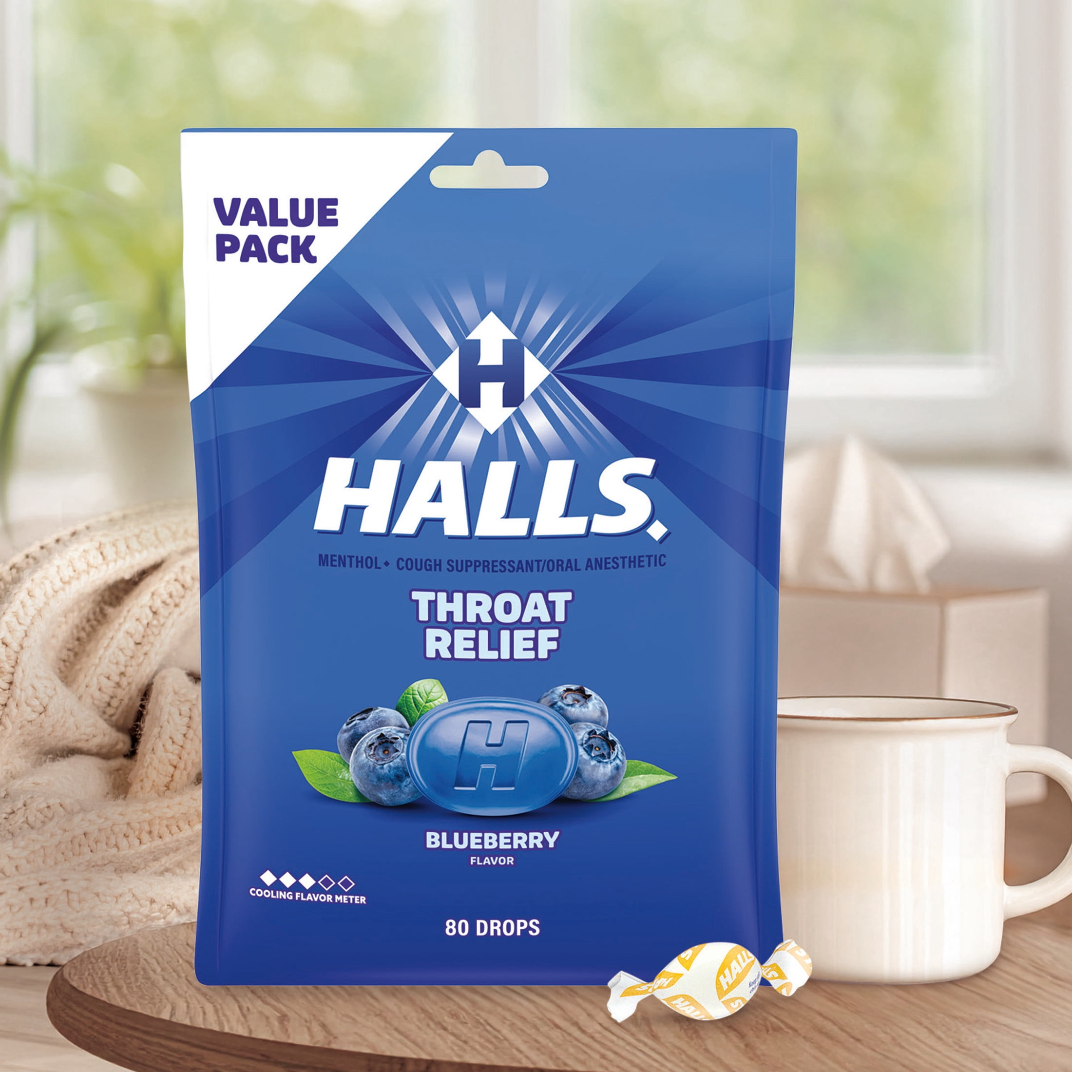 HALLS Throat Relief Blueberry Cough Drops, FSA/HSA Eligible, Value Pack, 80 Drops