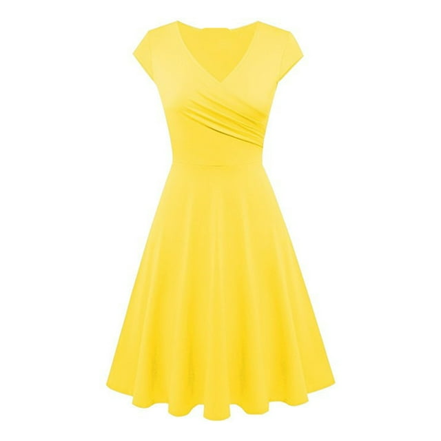 Jusqu'à 65 % de Réduction! Robes de Mode Été pour Femmes 2024 Grande Taille Décontractée Couleur Décontractée Manches Courtes Col en V Robe Ample