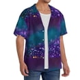 thumbnail image 4 of Xecao offers the Purple and Green Glitter for Men's Casual Short-sleeved Shirt, a button-up collared shirt with a pocket, perfect for beach vacations and yacht travel in the XX-Large size., 4 of 7
