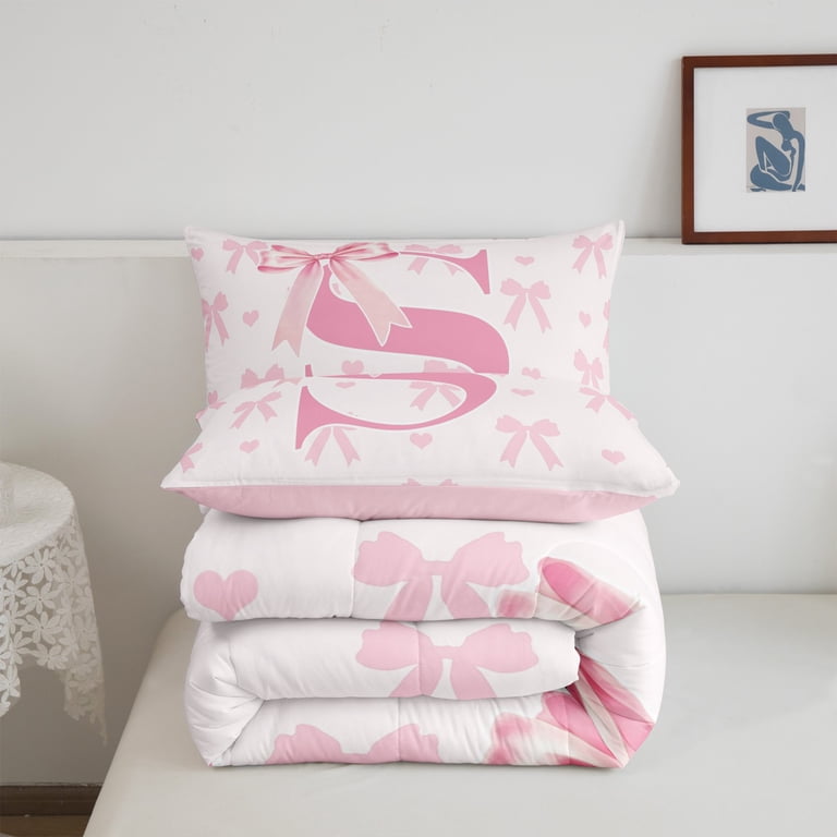 Set Lenzuola Con Angoli Rosa Fiocco Lettera X – Morbida Microfibra, Tasca Profonda 30cm, Delicato Stile Principessa (2 Federe Incluse, Senza Lenzuolo Piatto)