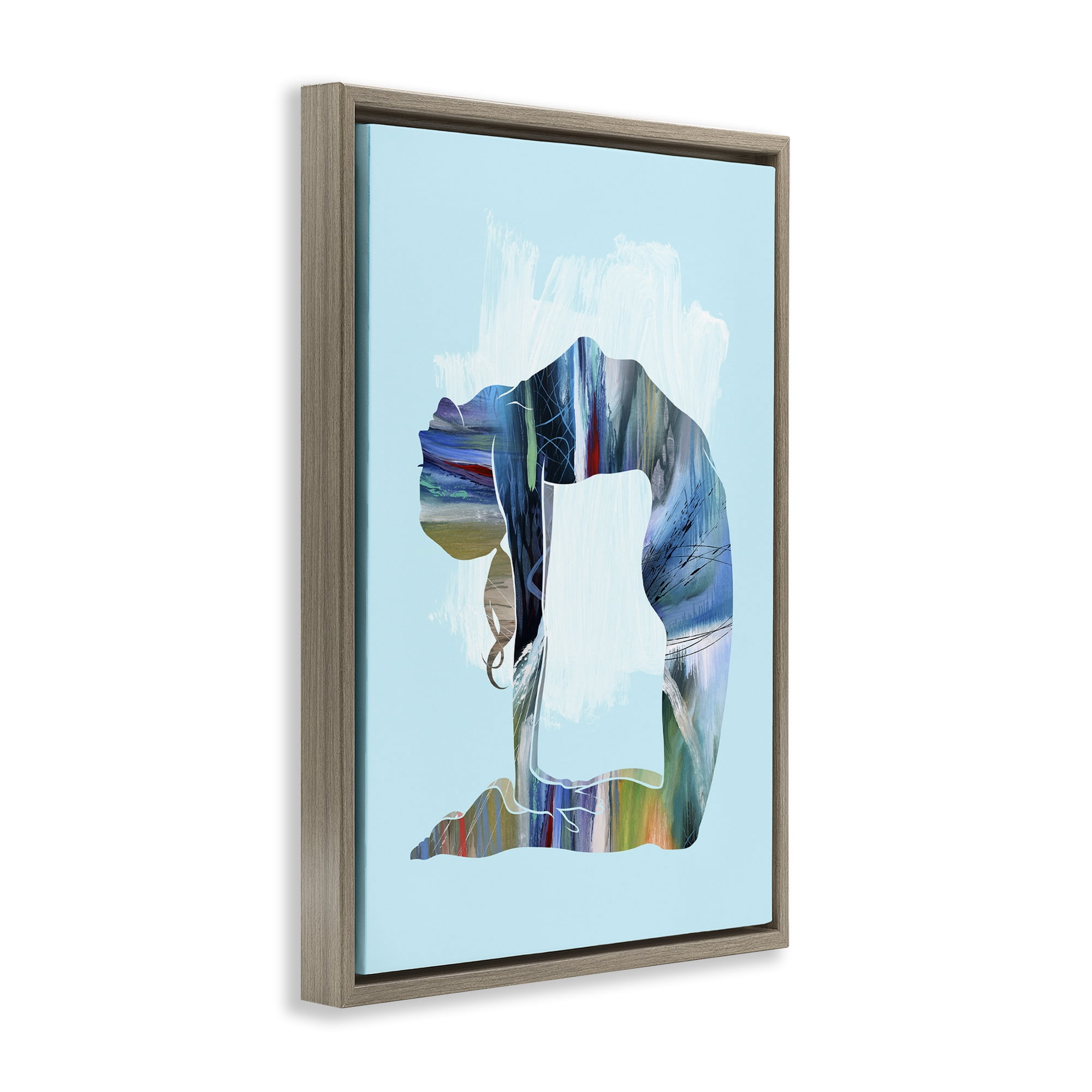Stupell Industries Powerful Yoga Stretch Sports Painting Brown Floater Framed Canvas Art Print Wall Art, 21 x 31