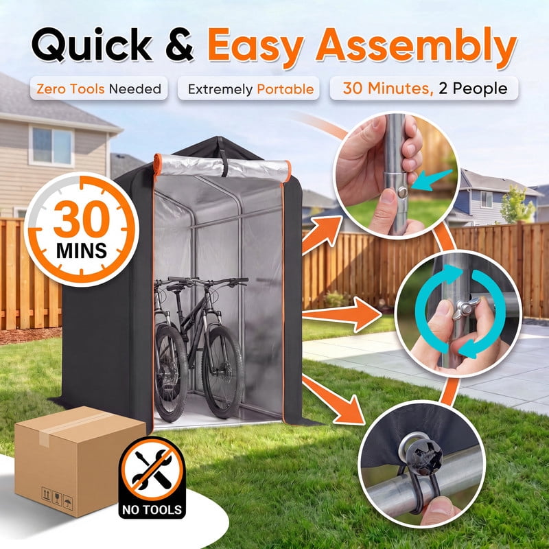 Vineego Outdoor Storage Shed, Waterproof Storage Shelter, Rust-Resistant Galvanized Steel Frame, Wind Resistant Tent with Roll-Up Zipper Door , Outdoor Storage for Bikes, Garden Tools Black
