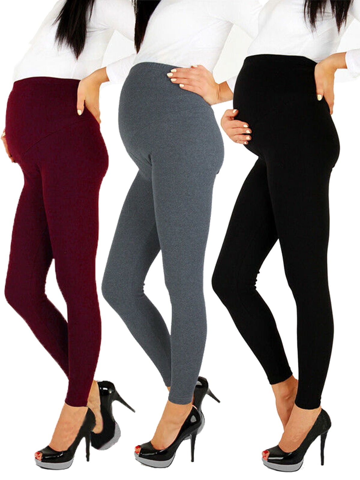 Womens Comfortable Maternity Stretch Cotton Leggings Full Ankle Length Pregnancy Jeggings Trousers