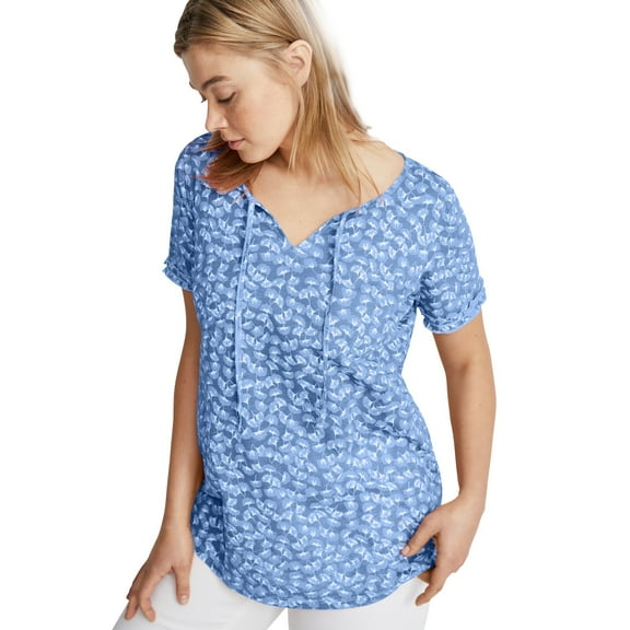 ellos Women's Plus Size Keyhole Tee - 22/24, French Blue White Print